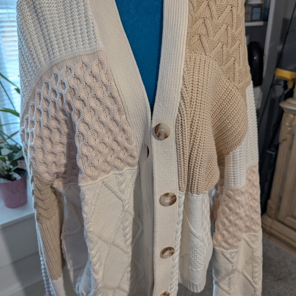 Rails Sweaters - Rails Patchwork Cardigan in Cream and Tan